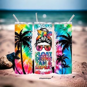 Tie Dye Float, Drink, Tan & Repeat 20oz Tumbler With Straw